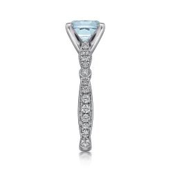 Online Gabriel & Co. Aretha - 14K White Gold Straight Round Aquamarine and Diamond Engagement Ring