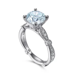 Online Gabriel & Co. Aretha - 14K White Gold Straight Round Aquamarine and Diamond Engagement Ring