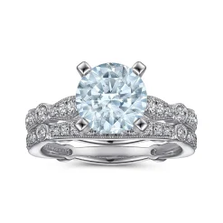 Online Gabriel & Co. Aretha - 14K White Gold Straight Round Aquamarine and Diamond Engagement Ring