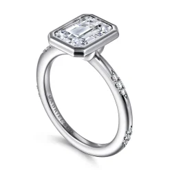 Clearance Gabriel & Co. Aspen - 14K White Gold Bezel Set Emerald Cut Diamond Engagement Ring