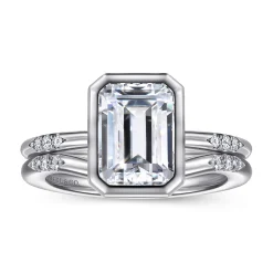 Clearance Gabriel & Co. Aspen - 14K White Gold Bezel Set Emerald Cut Diamond Engagement Ring