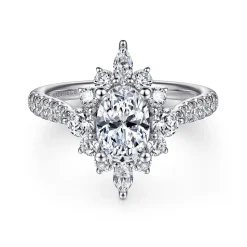 Best Gabriel & Co. Astor - Unique 14K White Gold Oval Halo Diamond Engagement Ring