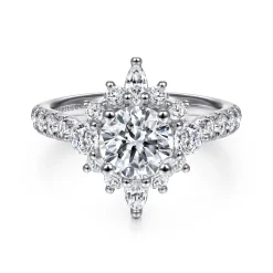 Sale Gabriel & Co. Astor - Unique 14K White Gold Round Halo Diamond Engagement Ring