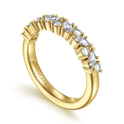 New Gabriel & Co. Astrielle - 14K Yellow Gold Prong Marquise and Round Diamond Anniversary Band - 0.6 ct