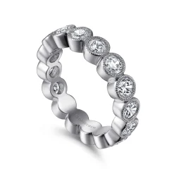 Sale Gabriel & Co. Athens - Vintage Inspired 14K White Gold Bezel Set Diamond Eternity Band - 2.1 ct