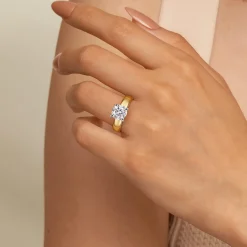 Hot Gabriel & Co. Aura - 14K White-Yellow Gold Round Solitaire Diamond Engagement Ring