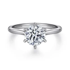 Clearance Gabriel & Co. Aure - 14K White Gold 6 Prong Round Solitaire Diamond Engagement Ring