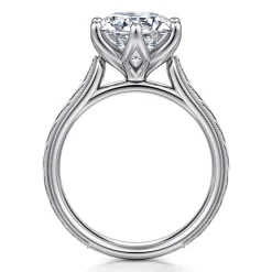 New Gabriel & Co. Aureliana - Vintage Inspired 14K White Gold Round Solitaire Diamond Engagement Ring