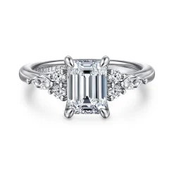 New Gabriel & Co. Avah - 18K White Gold Emerald Cut Diamond Cluster Engagement Ring