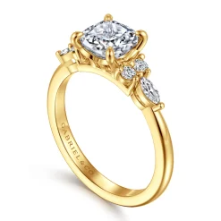 New Gabriel & Co. Avah - 18K Yellow Gold Cushion Cut Diamond Cluster Engagement Ring