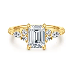 Clearance Gabriel & Co. Avah - 18K Yellow Gold Emerald Cut Diamond Cluster Engagement Ring