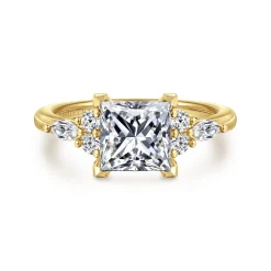 New Gabriel & Co. Avah - 14K Yellow Gold Princess Cut Diamond Cluster Engagement Ring