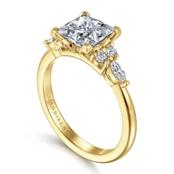 New Gabriel & Co. Avah - 14K Yellow Gold Princess Cut Diamond Cluster Engagement Ring