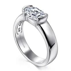 Clearance Gabriel & Co. Bara - 14K White Gold Half Bezel East West Oval Diamond Engagement Ring