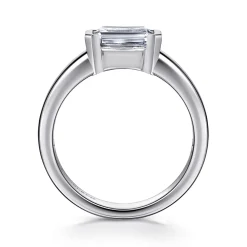 New Gabriel & Co. Bara - 14K White Gold Half Bezel East West Emerald Cut Diamond Engagement Ring
