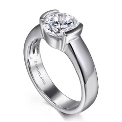Best Gabriel & Co. Bara - 14K White Gold Half Bezel Round Diamond Engagement Ring