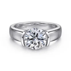 Best Gabriel & Co. Bara - 14K White Gold Half Bezel Round Diamond Engagement Ring