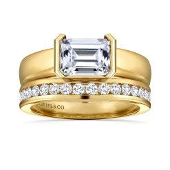 Outlet Gabriel & Co. Bara - 14K Yellow Gold Half Bezel East West Emerald Cut Diamond Engagement Ring