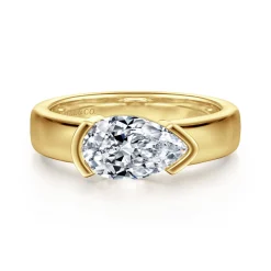 Clearance Gabriel & Co. Bara - 14K Yellow Gold Half Bezel East West Pear Shape Diamond Engagement Ring