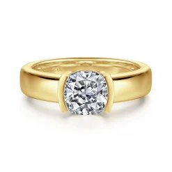 New Gabriel & Co. Bara - 14K Yellow Gold Half Bezel East West Cushion Cut Diamond Engagement Ring