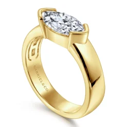 Sale Gabriel & Co. Bara - 14K Yellow Gold Half Bezel East West Marquise Shape Diamond Engagement Ring