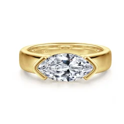 Sale Gabriel & Co. Bara - 14K Yellow Gold Half Bezel East West Marquise Shape Diamond Engagement Ring