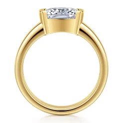 Hot Gabriel & Co. Bara - 14K Yellow Gold Half Bezel Elongated Cushion Diamond Engagement Ring