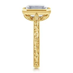New Gabriel & Co. Barbados - Vintage Inspired 14K Yellow Gold Emerald Cut Solitaire Diamond Engagement Ring