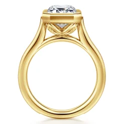 New Gabriel & Co. Barbados - Vintage Inspired 14K Yellow Gold Emerald Cut Solitaire Diamond Engagement Ring