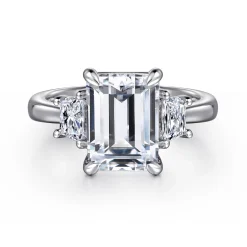 Hot Gabriel & Co. Barie - 14K White Gold Trapezoid Cut Three Stone Diamond Engagement Ring