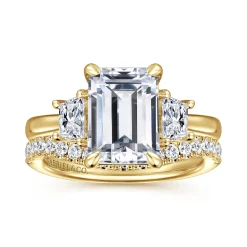 Hot Gabriel & Co. Barie - 14K Yellow Gold Trapezoid Cut Three Stone Diamond Engagement Ring