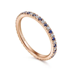 Clearance Gabriel & Co. Bari - 14K Rose Gold French Pave Set Sapphire and Diamond Eternity Band - 0.22 ct