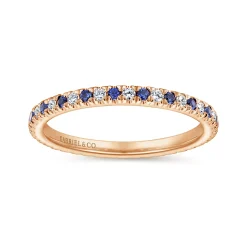 Clearance Gabriel & Co. Bari - 14K Rose Gold French Pave Set Sapphire and Diamond Eternity Band - 0.22 ct