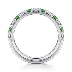 Discount Gabriel & Co. Bari - 14K White Gold Diamond and Emerald Anniversary Band - 0.41 ct