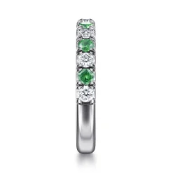 Discount Gabriel & Co. Bari - 14K White Gold Diamond and Emerald Anniversary Band - 0.41 ct