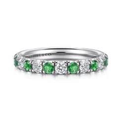 Discount Gabriel & Co. Bari - 14K White Gold Diamond and Emerald Anniversary Band - 0.41 ct