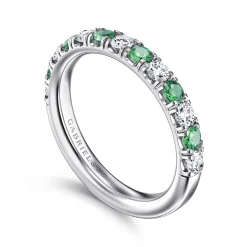 Discount Gabriel & Co. Bari - 14K White Gold Diamond and Emerald Anniversary Band - 0.41 ct