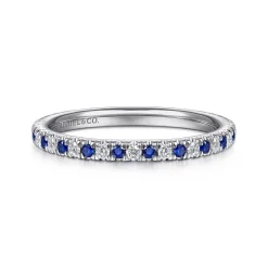 Gabriel & Co. Bari - 14K White Gold Diamond and Sapphire Anniversary Band - 0.15 ct