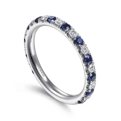 Hot Gabriel & Co. Bari - 14K White Gold Diamond and Sapphire Anniversary Band - 0.3 ct