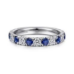 New Gabriel & Co. Bari - 14K White Gold Diamond and Sapphire Anniversary Band - 0.8 ct