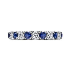New Gabriel & Co. Bari - 14K White Gold Diamond and Sapphire Anniversary Band - 0.8 ct