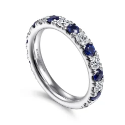 New Gabriel & Co. Bari - 14K White Gold Diamond and Sapphire Anniversary Band - 0.8 ct