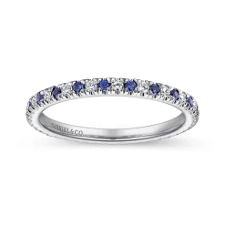 Clearance Gabriel & Co. Bari - 14K White Gold French Pave Set Sapphire and Diamond Eternity Band - 0.22 ct
