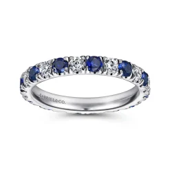 New Gabriel & Co. Bari - 14K White Gold French Pave Set Sapphire and Diamond Eternity Band - 0.67 ct