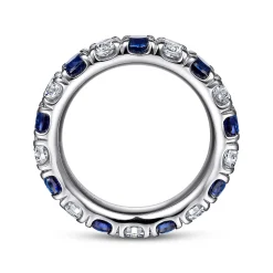 Outlet Gabriel & Co. Bari - 14K White Gold French Pave Set Sapphire and Diamond Eternity Band - 1.75 ct