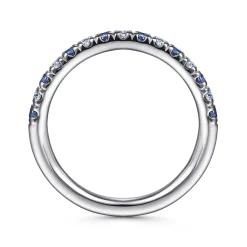 Hot Gabriel & Co. Bari - 14K White Gold 15 Stone Diamond and Sapphire Anniversary Band - 0.2 ct