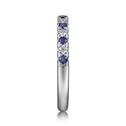 Hot Gabriel & Co. Bari - 14K White Gold 15 Stone Diamond and Sapphire Anniversary Band - 0.2 ct