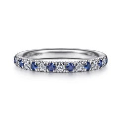 Hot Gabriel & Co. Bari - 14K White Gold 15 Stone Diamond and Sapphire Anniversary Band - 0.2 ct