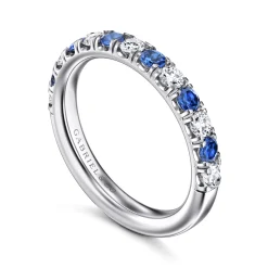 Online Gabriel & Co. Bari - 14K White Gold 13 Stone Diamond and Sapphire Anniversary Band - 0.4 ct