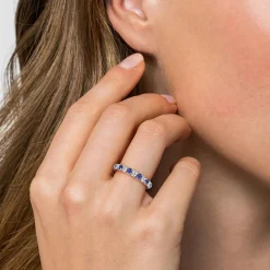 Online Gabriel & Co. Bari - 14K White Gold 13 Stone Diamond and Sapphire Anniversary Band - 0.4 ct